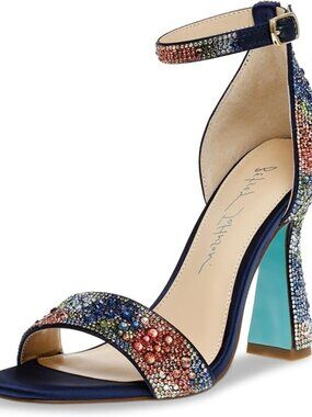 Betsey Johnson Women's Dani Ankle Strap Navy Floral Sandals Size 7